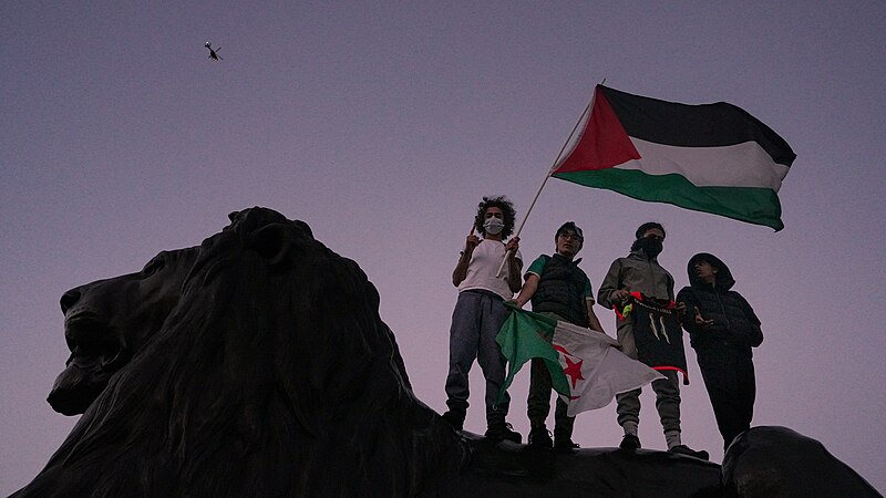 File:Pro Palestine Protesters and a Helicopter Above Trafalgar Square (53261885875).jpg